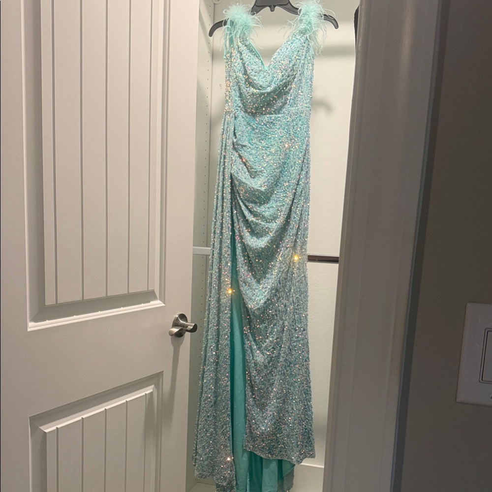 Elegant Aqua Sequin Prom Dress